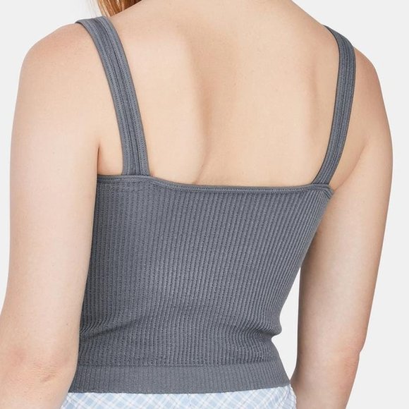 Free People GREY RIBBED BRAMI TANK TOP M/L - Picture 2 of 3